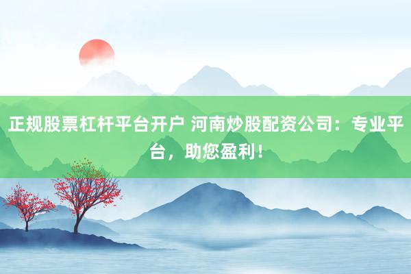 正规股票杠杆平台开户 河南炒股配资公司：专业平台，助您盈利！