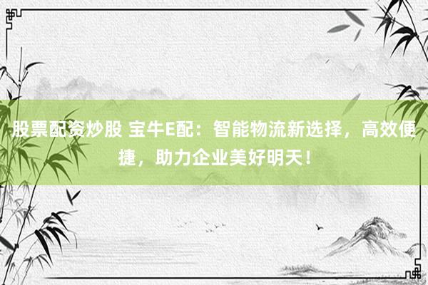 股票配资炒股 宝牛E配：智能物流新选择，高效便捷，助力企业美好明天！