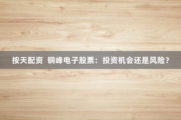按天配资  铜峰电子股票：投资机会还是风险？