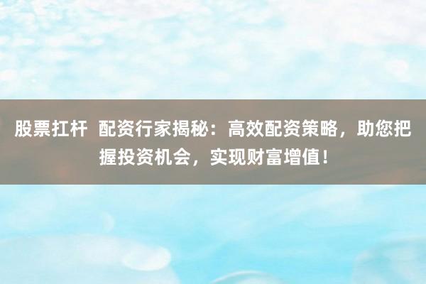 股票扛杆  配资行家揭秘：高效配资策略，助您把握投资机会，实现财富增值！
