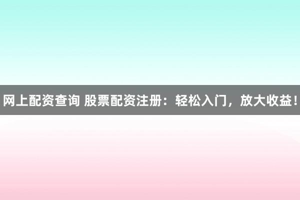 网上配资查询 股票配资注册：轻松入门，放大收益！