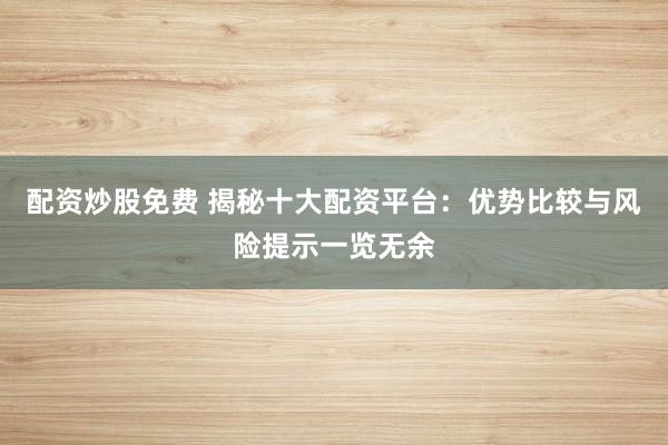 配资炒股免费 揭秘十大配资平台：优势比较与风险提示一览无余