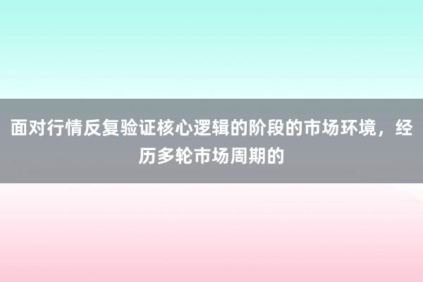 面对行情反复验证核心逻辑的阶段的市场环境，经历多轮市场周期的