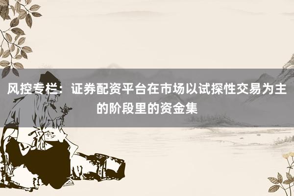 风控专栏：证券配资平台在市场以试探性交易为主的阶段里的资金集